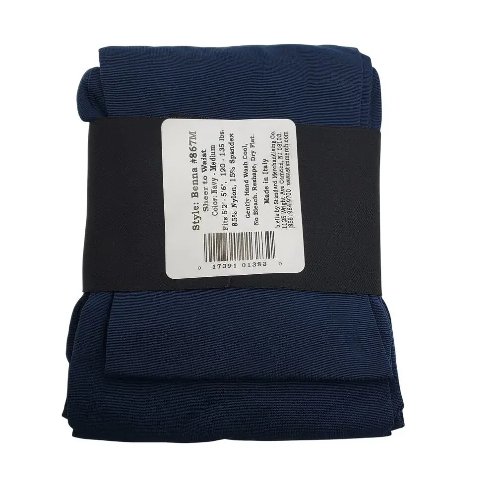 Luxury NAVY Sheer to Waist Tights MEDIUM B.ella 70 Denier Italian Microfiber NWT